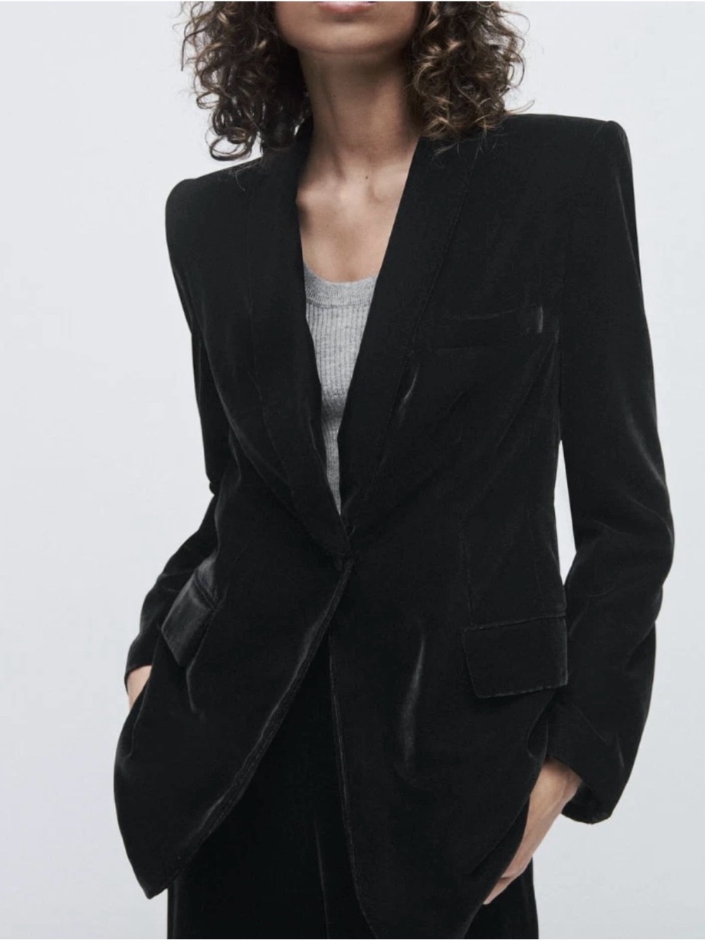 ZARA Black Velvet Tuxedo Jacket Blazer Size S